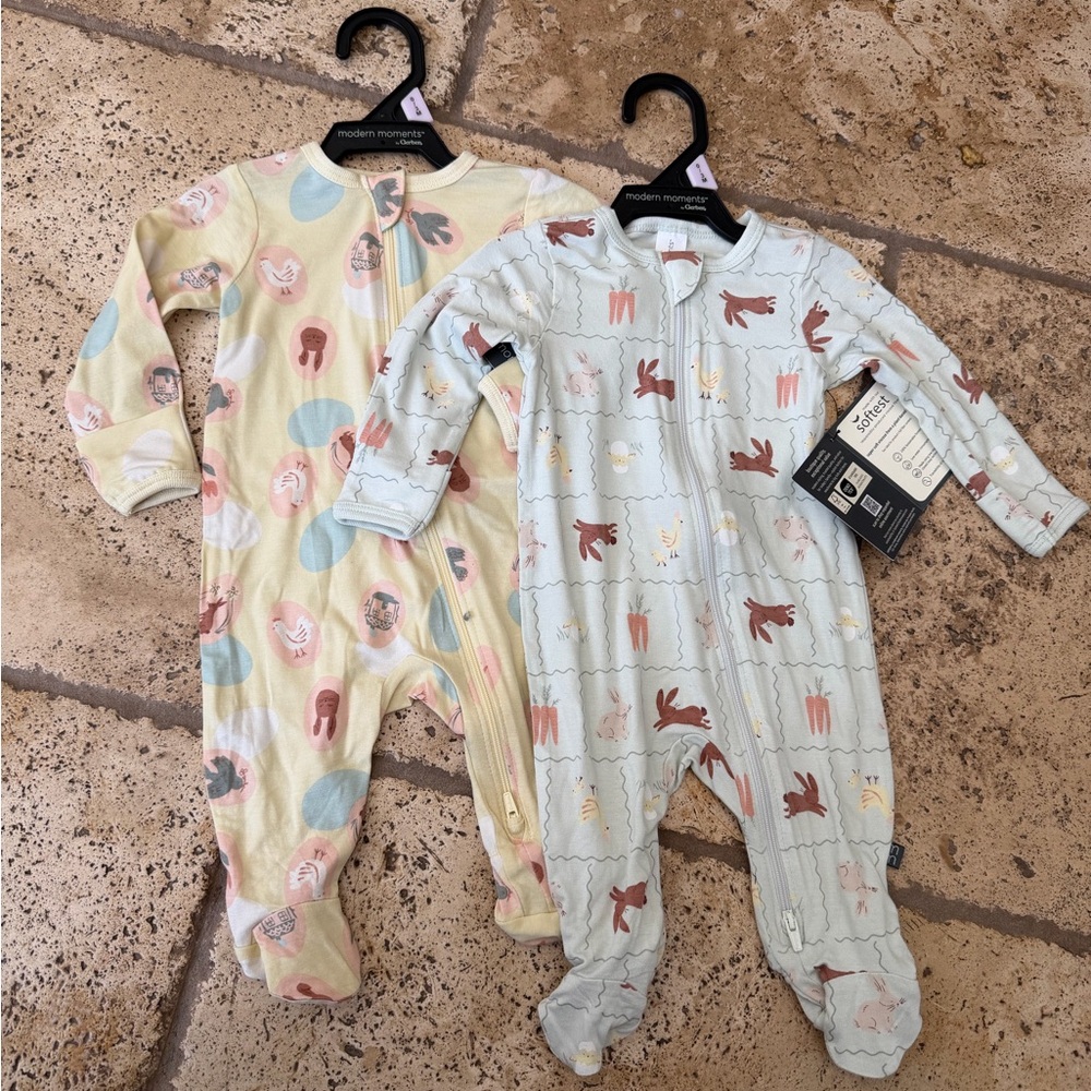Modern Moments Baby Footie Pajamas - Pastel Yellow & Light Blue (2-Pack)